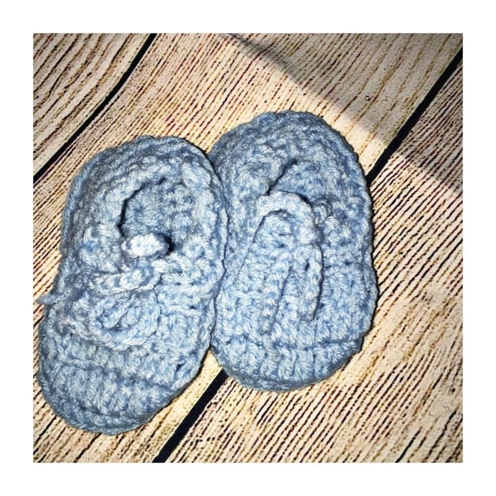 Homemade Infant Booties Size 6-12 M Light Blue